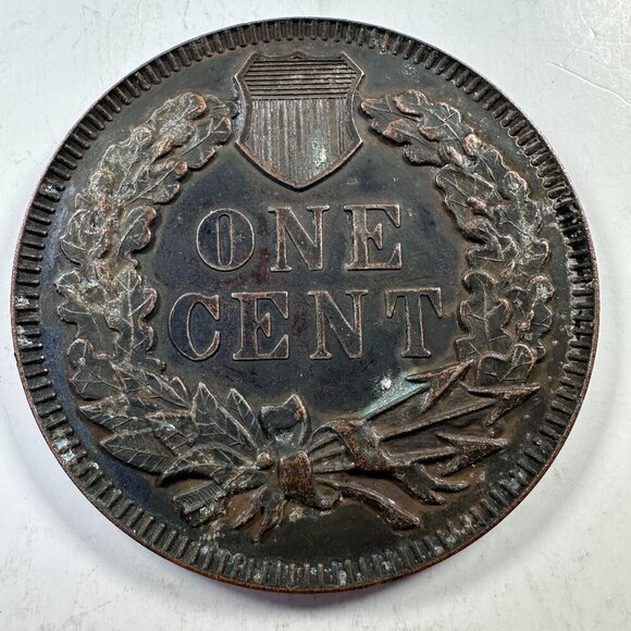 VINTAGE US 1877 REPRODUCTION 3" NOVELTY INDIAN HEAD, METAL MEDALLION - Picture 3 of 6